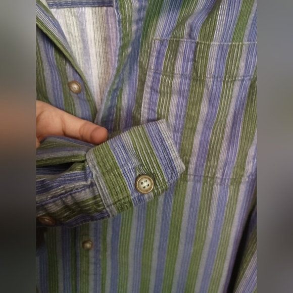 BDG Men's Corduroy Green and Blue Striped Shirt_Large - Picture 4 of 9